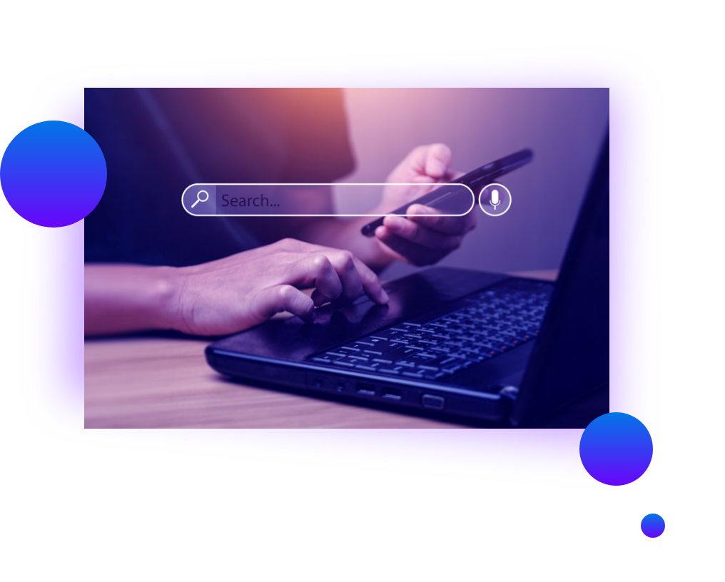 Search button on laptop screen, emphasizing security quality assurance.