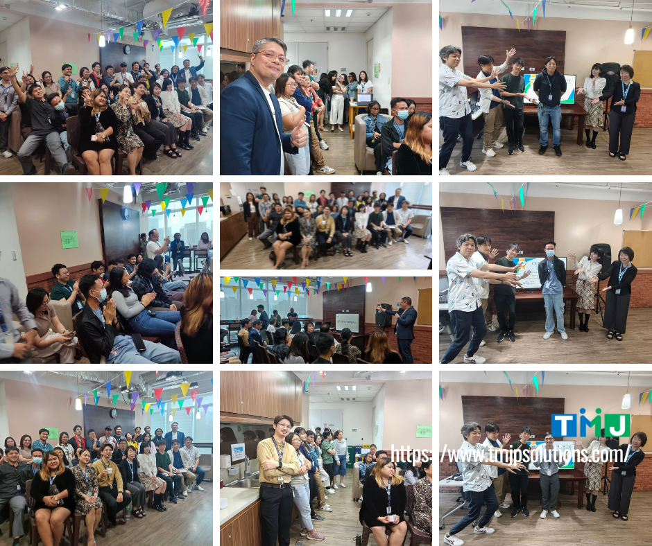 Collage of professionals participating in a town hall event with presentations, group discussions, and recognition moments, symbolizing TMJP’s achievements and future goals.