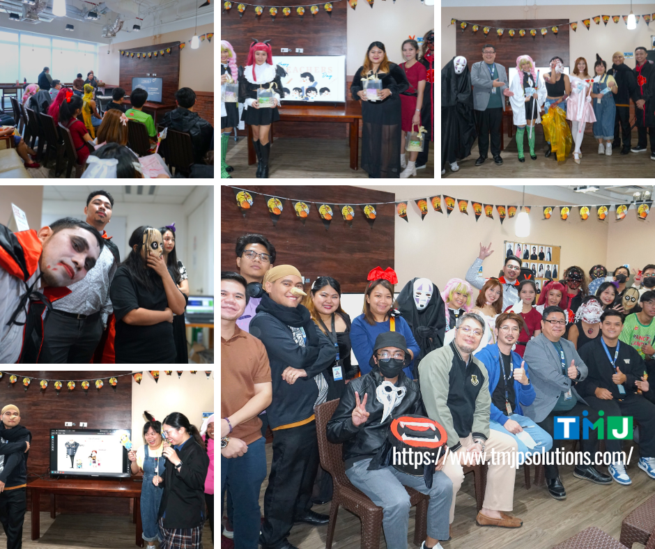 Collage of employees in themed costumes at TMJP Q3 Town Hall, symbolizing resilience, innovation, and fun through corporate culture and team engagement.