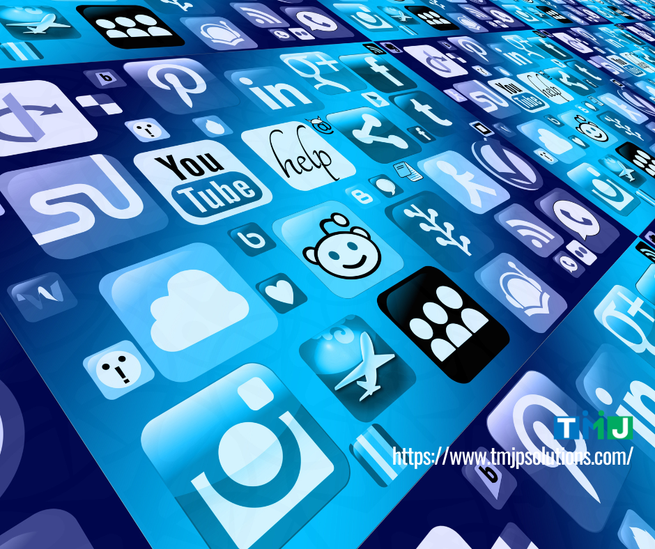 Digital collage of social media and internet icons on a blue gradient background, symbolizing omnichannel outsourcing and customer engagement across platforms.