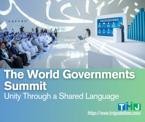 International summit with diverse audience listening to speaker on stage.