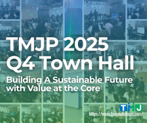 TMJP 2025 Q4 Town Hall collage showing employees attending presentations and discussions.