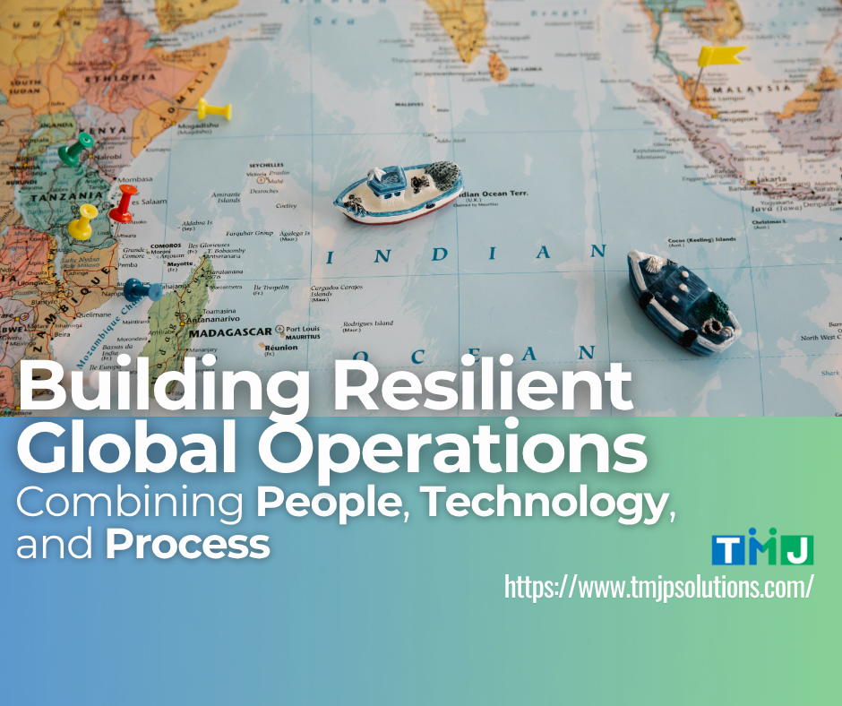 World map with pins and ships highlighting TMJP’s global operations message.
